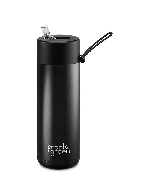 Ultimate Ceramic Reusable Bottle w Straw Lid 595ml Black