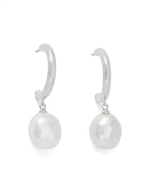 PEARL DROP HOOP EARRINGS