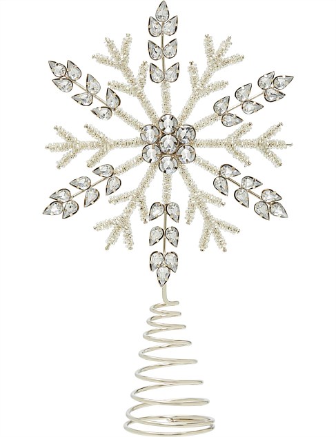 27CM SILVER GLASS BEADED SNOWFLAKE TREE TOPPER