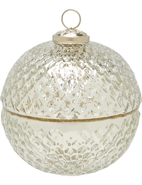 13CM SILVER CUT GLASS BAUBLE FRAGRANCED LARGE CANDLE POT