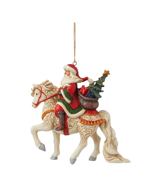 11CM SANTA RIDING WHITE HORSE ORNAMENT