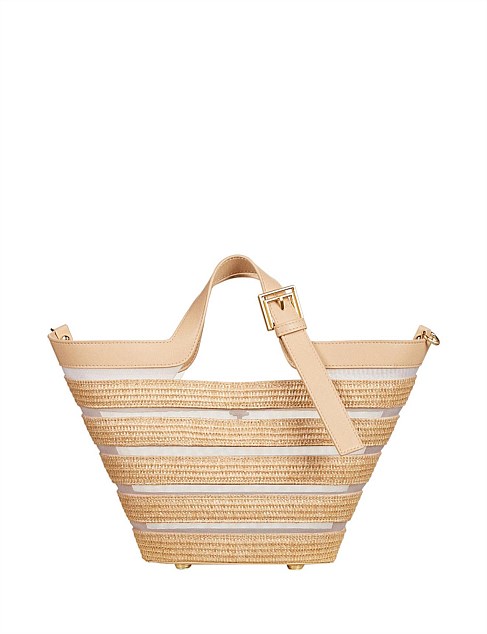 Laszlo Floating Stripe Raffia Top handle bag