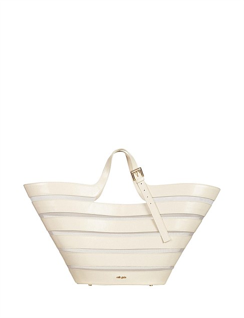 Laszlo Floating Stripe off white leather Tote bag