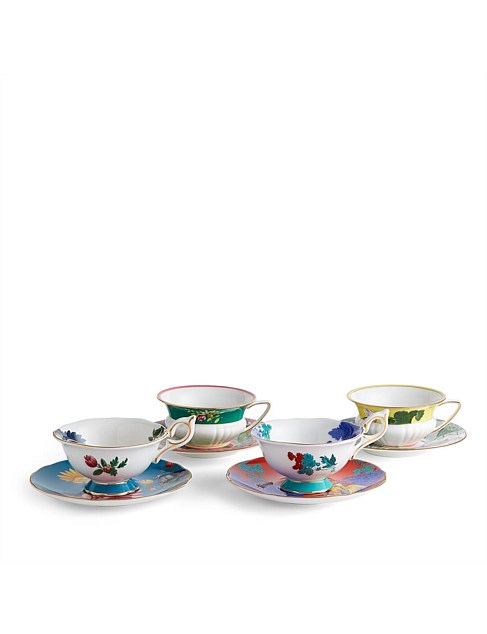 Wonderlust Teacup & Saucer, Set of 4