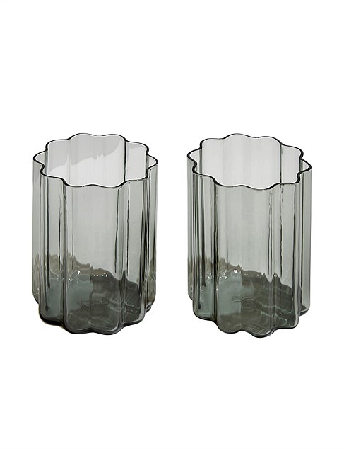 Wave Glass Set of 2 in Smoke