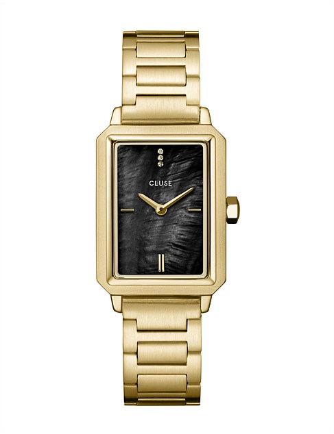 Fluette Black Mother of Pearl Gold Link watch