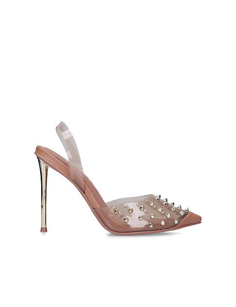 SHARP STUD TAN PERSPEX STUDDED DRESS HEEL