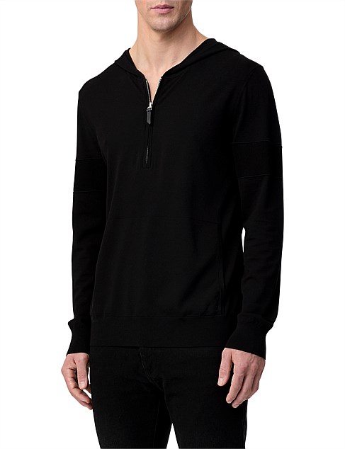 HOODED HALF ZIP TECH SWEATER