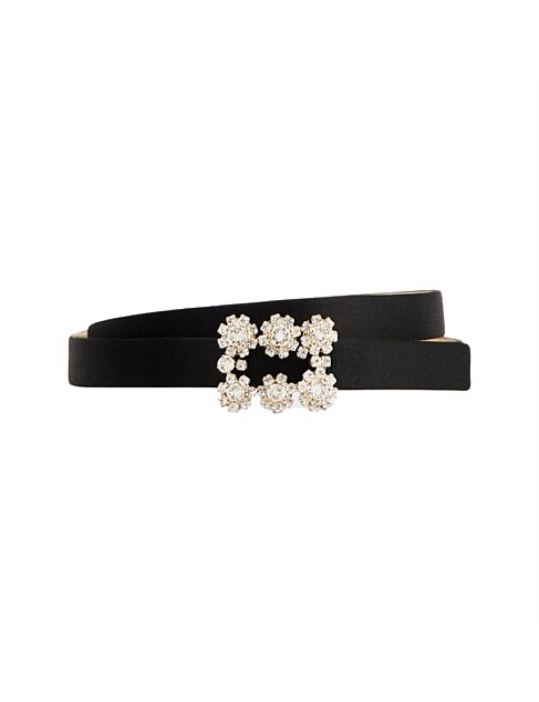 FLOWER STRASS BUCKLE BELT IN SATIN