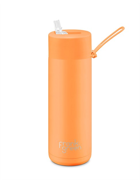 Ceramic Reusable Bottle w Straw Lid 595ML - Neon Organge