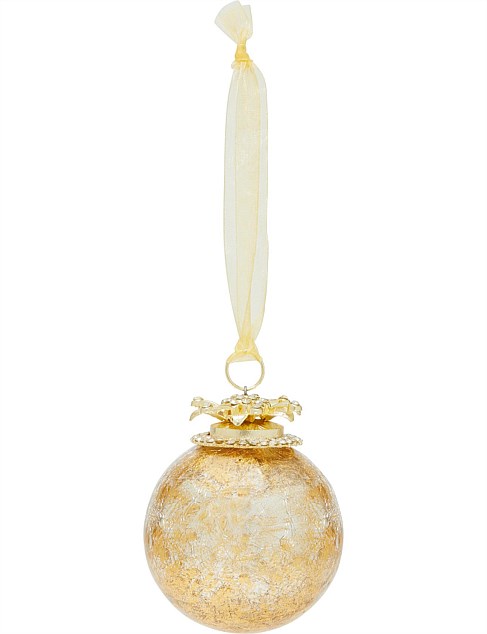 7CM CRACKLED GOLD FOIL POMEGRANATE GLASS BAUBLE