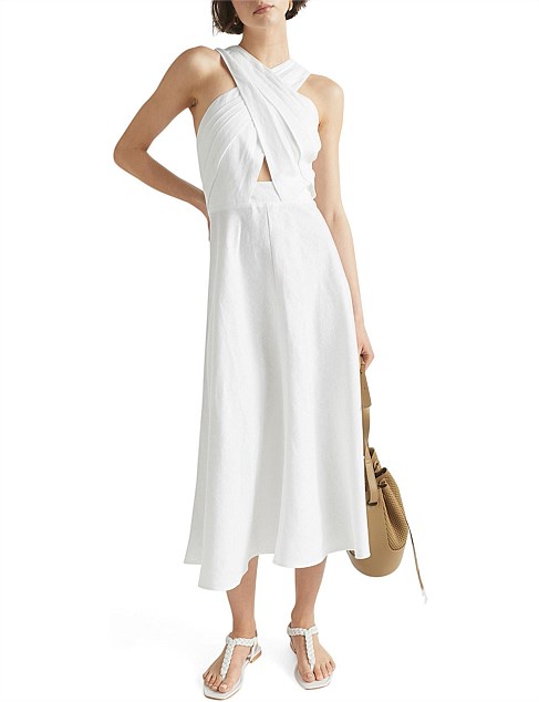 LINEN HALTER MIDI DRESS