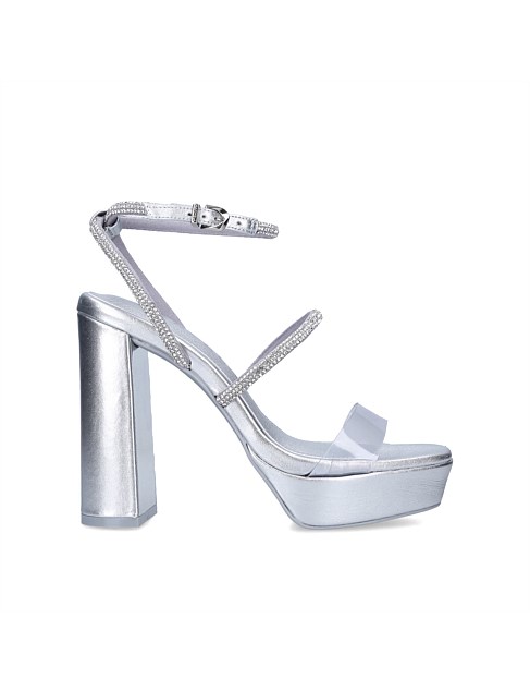 STANDING BLING SILVER PLATFORM DRESS HEELS