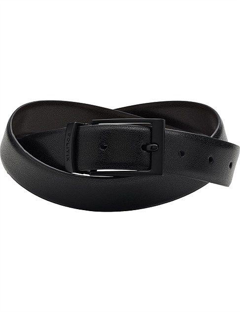 Pebble Grain Leather Dress Belt with Pin Buckle