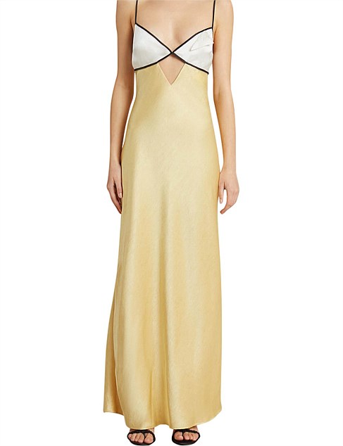 NADIA CONTRASTING BINDING DIAMOND CUT-OUT BUSTIER MAXI DRESS