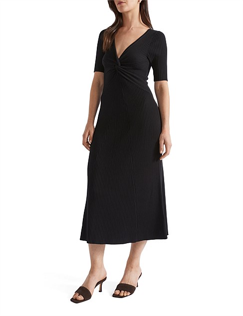 Twist Front Knit Midi Dress