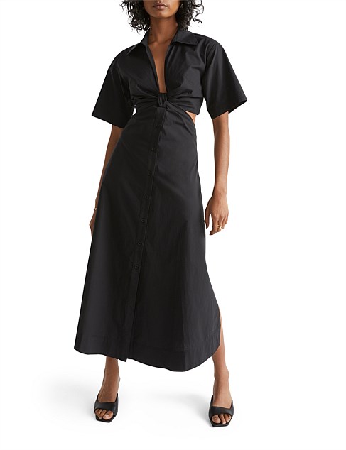 Knot Front Poplin Shirt Dress