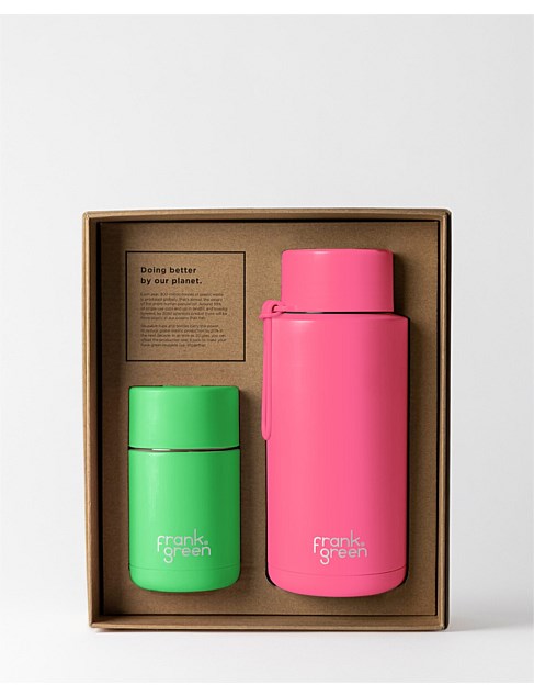 My Eco Gift Set NGreen cup 295ml & NPink straw lid bottle 1L