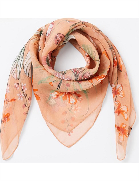 Happy Garden Silk Print Scarf