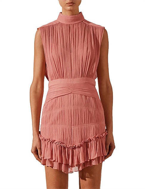 Lauren Sleeveless Ruched Mini Dress in blush