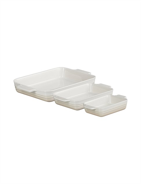 3pce Classic Rectangular Dishes 18/26/32cm Meringue