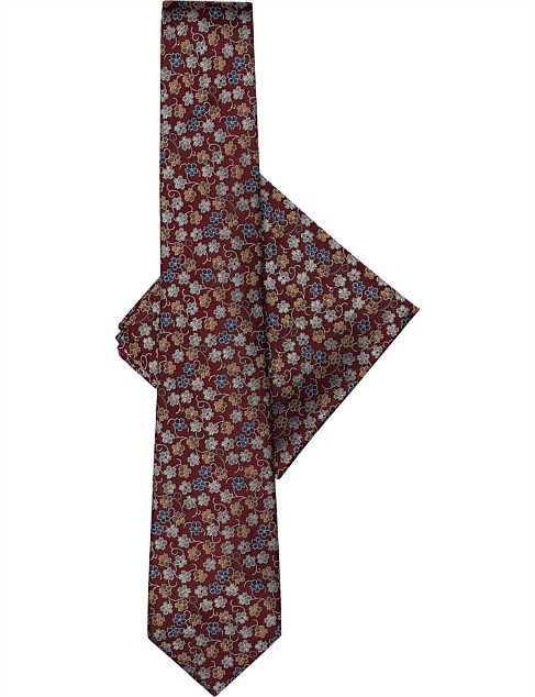 FLORAL TIE & POCKET SQUARE SET RED