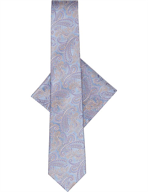 PAISLEY TIE & POCKET SQUARE SET BLUE/LILAC