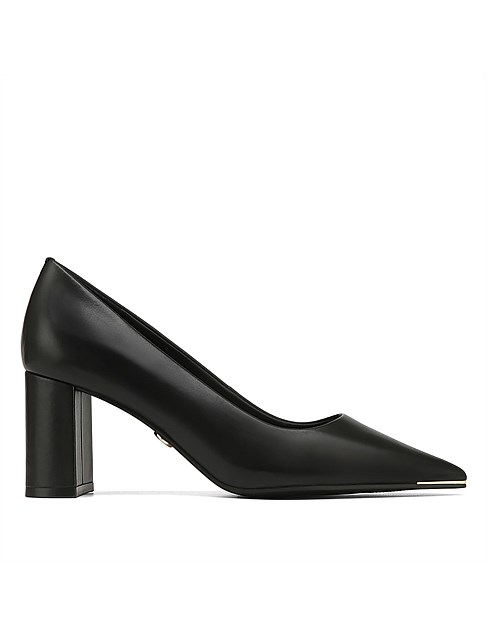 Pearl Black Leather Block Heel Pump