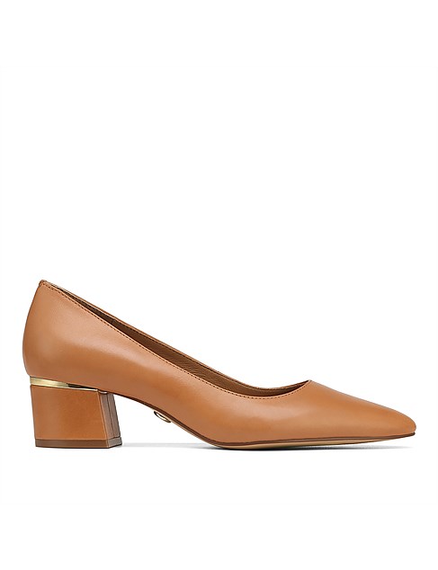 Gemmah Tan Leather Block Heel Pump