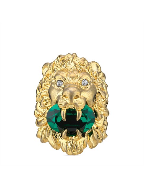 Lion head ring with crystal