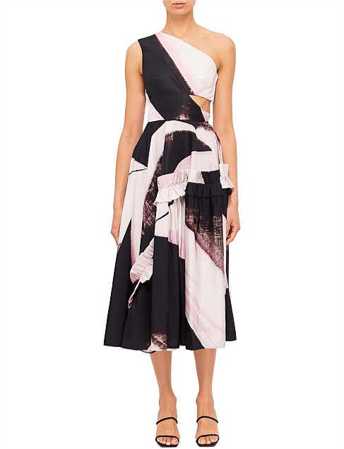 GRAPHIC BRUSHSTOKE SLEEVELESS MIDI DRESS