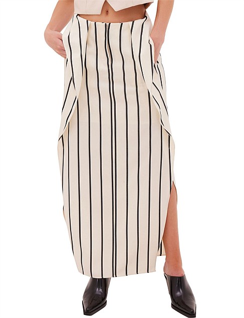 ECRU STRIPE TWILL IMPINGE SKIRT