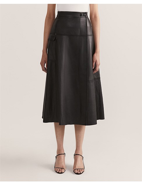 ARIA LEATHER WRAP MIDI SKIRT