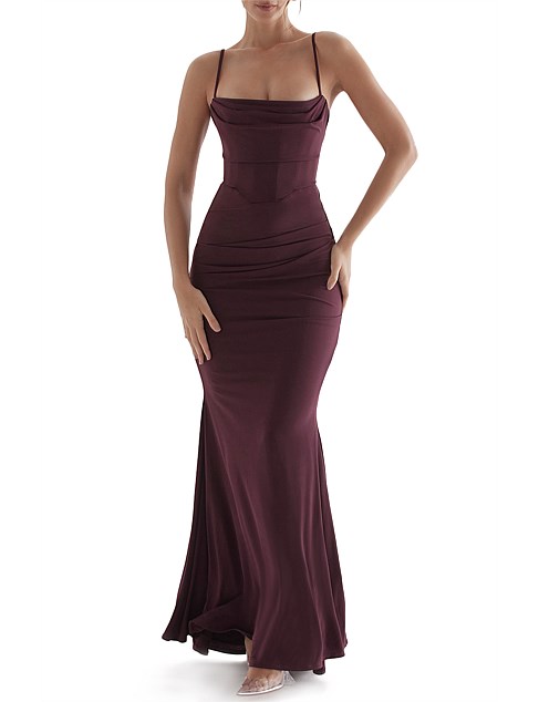 Milena Dark Cherry Corset Maxi Dress