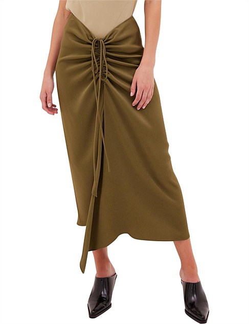 OLIVE CREPE SATIN BANKSIA SKIRT