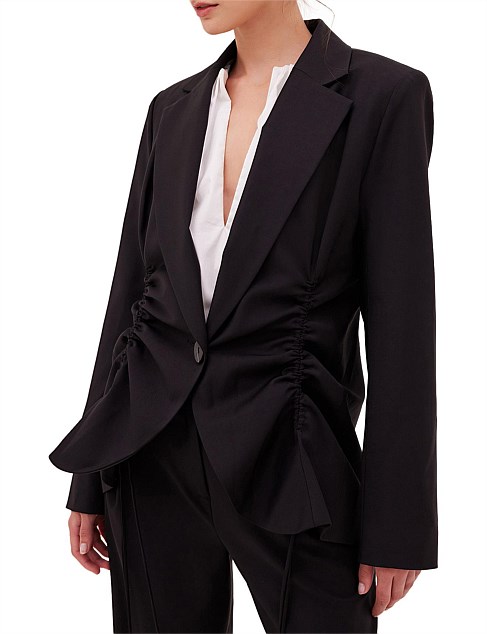 BLACK WOOL SUITING COMPOSITION JACKET