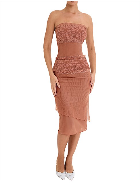 MISTRESS ROCKS LACE PANEL MIDI SKIRT