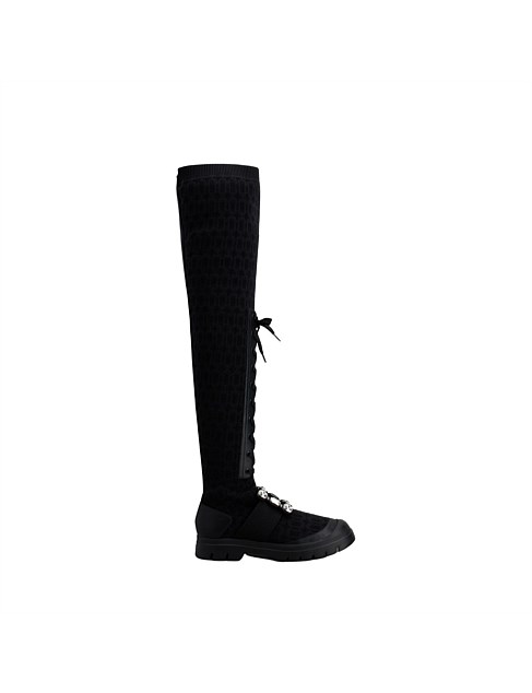 WALKY VIV' STRASS BUCKLE SOCKS BOOTS IN FABRIC AND LEATHER