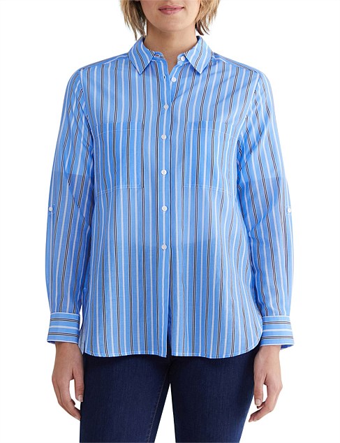 STRIPE COTTON SILK RELAXED SHIRT