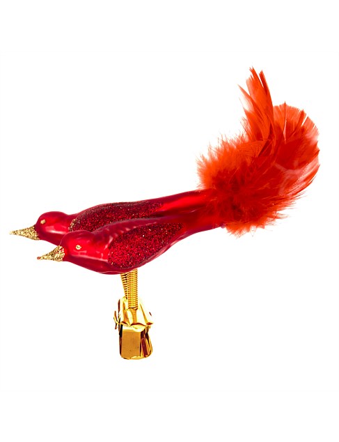 RED DOUBLE BIRD EUROPEAN GLASS ORNAMENT