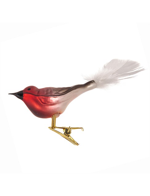 RED OMBRE BIRD EUROPEAN GLASS ORNAMENT