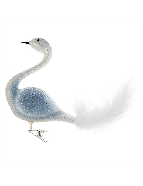 BLUE AND WHITE ELEGANT EUROPEAN GLASS BIRD ORNAMENT