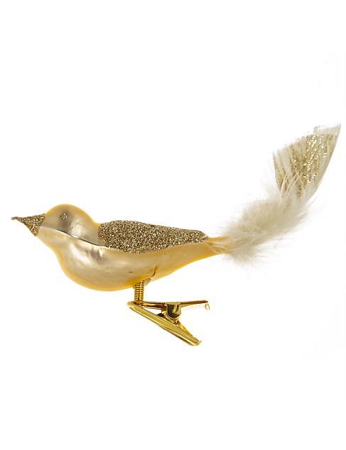 GLITTER WING GOLD EUROPEAN GLASS BIRD ORNAMENT