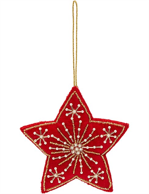 13CM Red hand embroidered snowflake star ornament