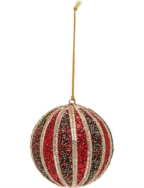 10CM Classis Christmas Striped Bead and Sequin Bauble