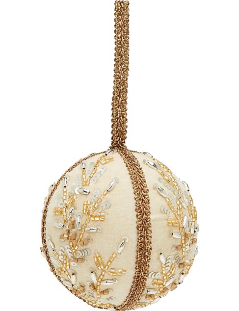 10CM ivory and gold Glass Bead hand embroidered Bauble