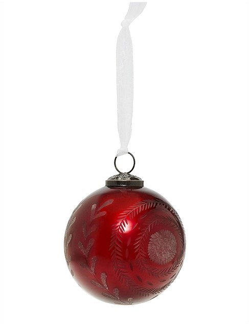 10CM RED ETCHED MERCURY GLASS BAUBLE