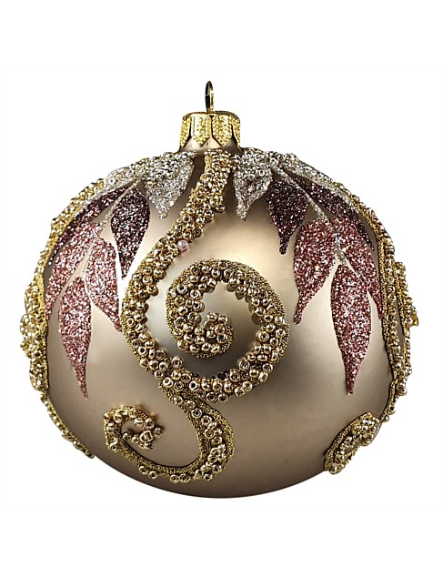 10CM BLUSH LEAF SCROLL GOLD EUROPEAN GLASS BAUBLE