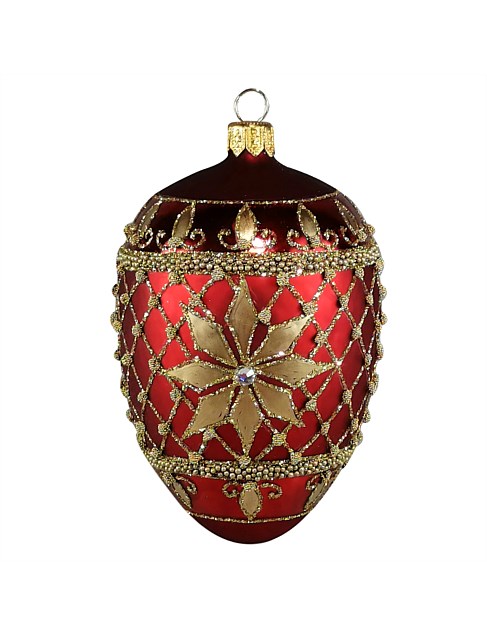 12CM RED FABERGE EUROPEAN GLASS EGG ORNAMENT