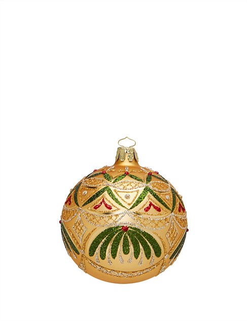 8CM HAND DECORATED DECO PALM ON GOLD GLASS BAUBLE